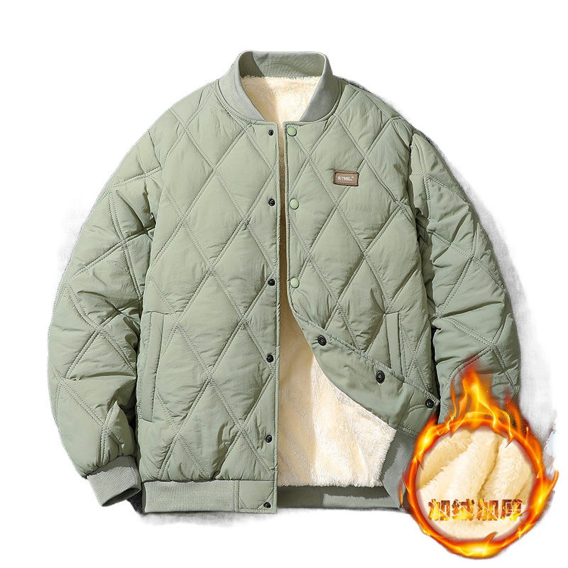 코튼 패딩 재킷 남자 겨울 다이아몬드 코튼 패딩 옷 느슨한 미국 스타일 인스 빈티지 야구 세트 커플의 코튼 패딩 코트 기모 두꺼운 재킷