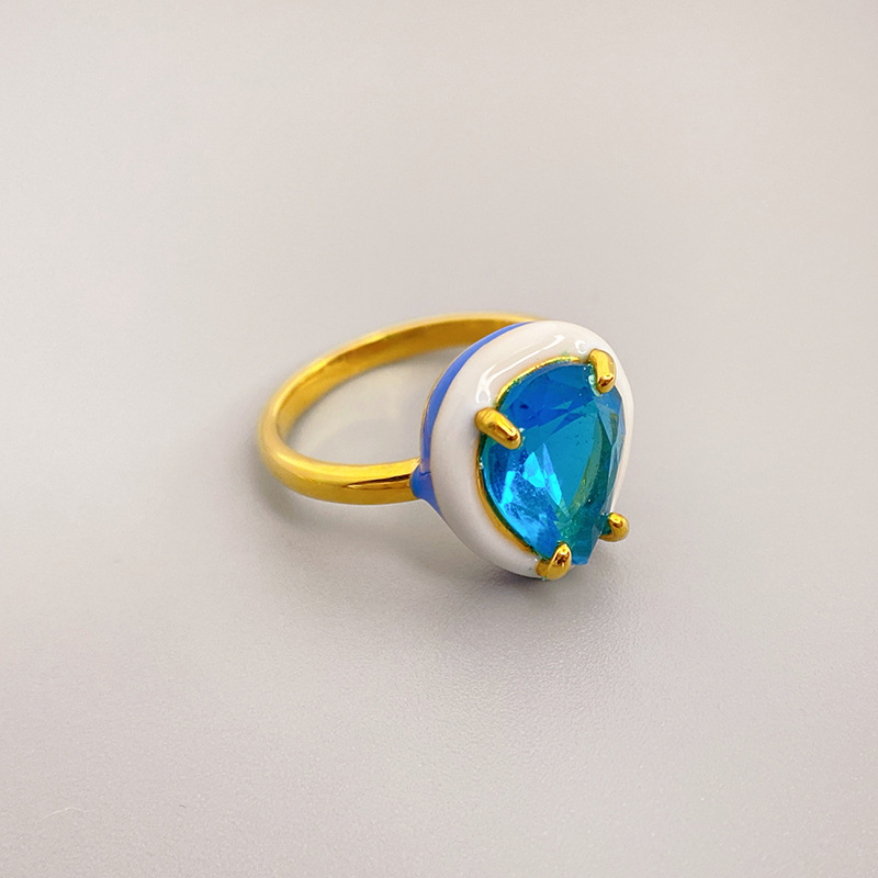 Lady Heart Shape Copper Plating Inlay Artificial Crystal Rings 1 Piece