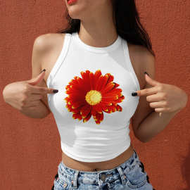 2021亚马逊夏季吊带背心上衣女式挂脖上衣印花圆领无袖露脐背心