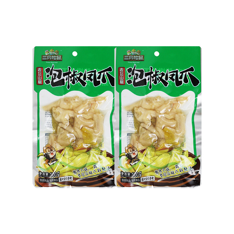 三只松鼠泡椒凤爪100g袋装老坛酸辣味熟食零食卤鸡爪即食零食