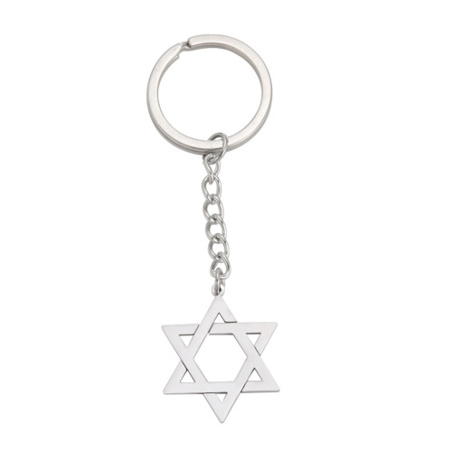 Personalized cut titanium steel color belt chain key chain five-pointed star pendant simple geometric 304 stainless steel key chain