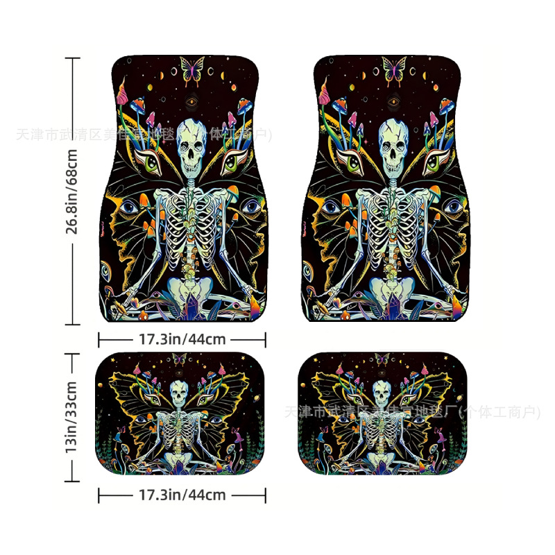 Cross-Border American car foot mat carpet four-piece stain-resistant floor mat rose skull Amazon TEMU foot mat wholesale