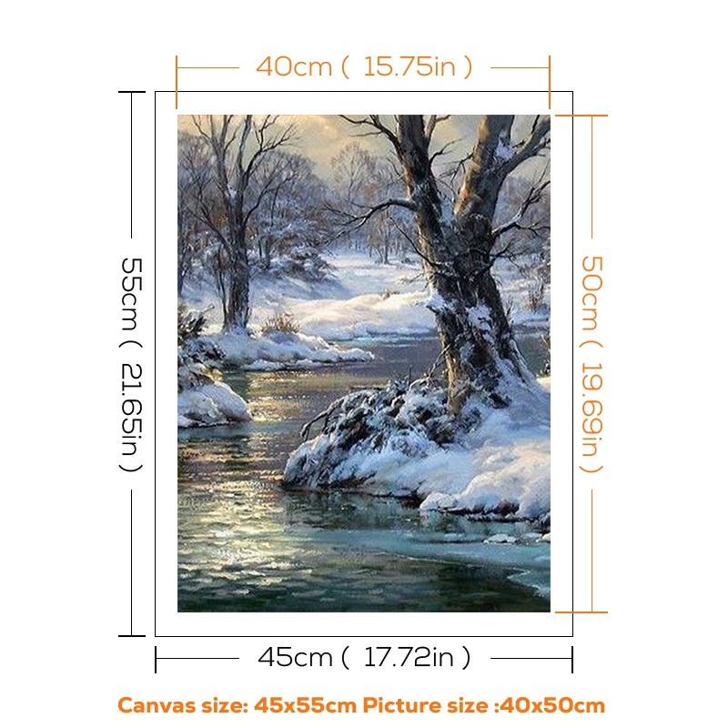 Foreign trade landscape digital oil painting DIY hand-filled forest art snow scene hanging painting factory wholesale without inner frame
