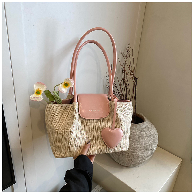French niche straw woven large-capacity tote bag for women 2025 summer casual vacation beach woven single-shoulder bag trend undefined