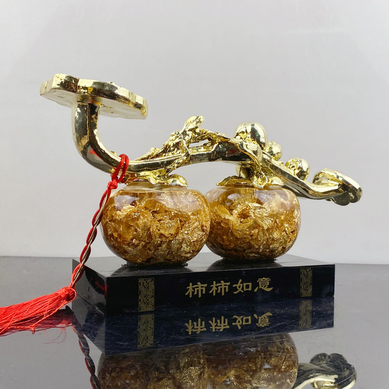 新款上 水晶金箔柿柿如意擺件事事如意創意家居商務禮品擺件批發