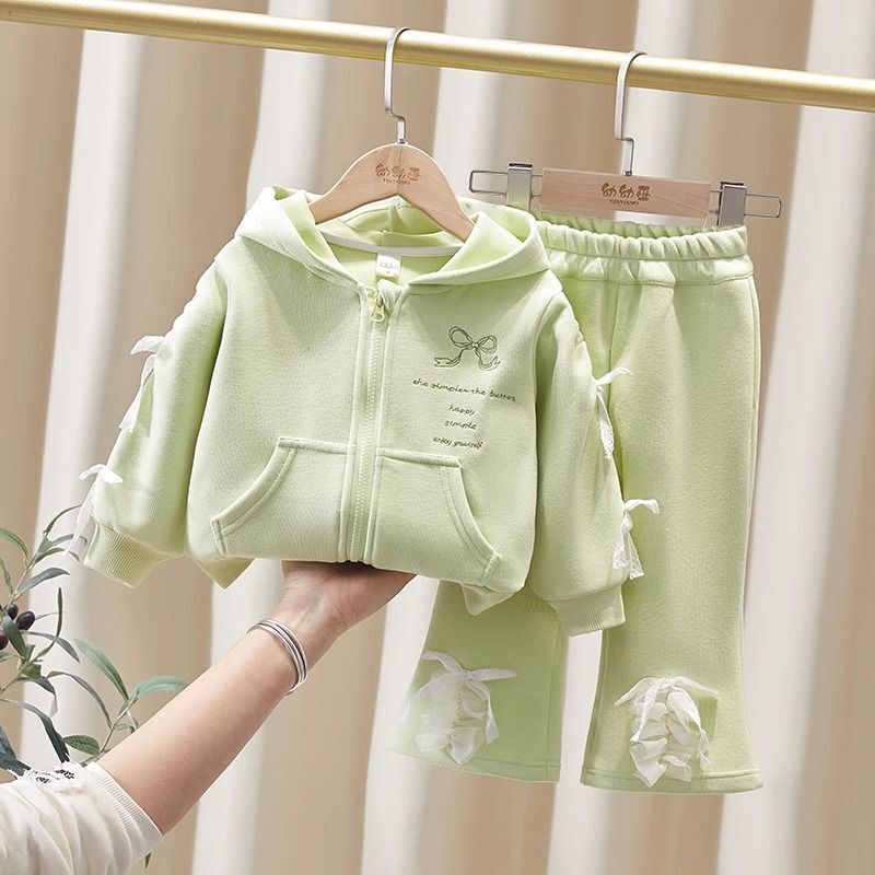 女童宝宝卫衣套装春秋2025春装新款洋气儿童衣服休闲两件套绿色男|undefined