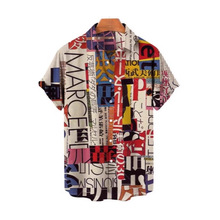 男士夏威夷衬衫透气宽松短袖带有爱的涂鸦印花欧洲和美国时尚衬衫