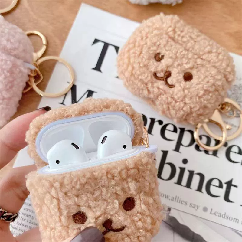 Apple, compatible headphones, protective case with key, keychain, with little bears