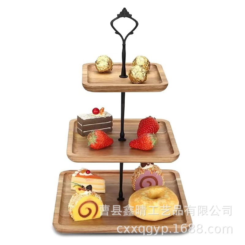 Paleta de postre multicapa de madera de acacia creativa Fiesta de fiesta Bandeja de magdalena de madera Plato de picnic cuadrado de madera image 7