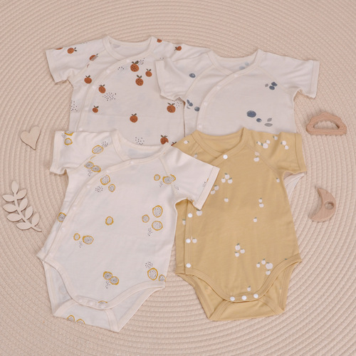 Summer Cooling Breathable Bamboo Fiber Short-Sleeve Thin Monastery Suit for Newborn Babies and Infants Boneless PJs