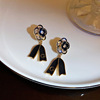 Black silver needle with letters, small design earrings, silver 925 sample, flowered, light luxury style, trend of season