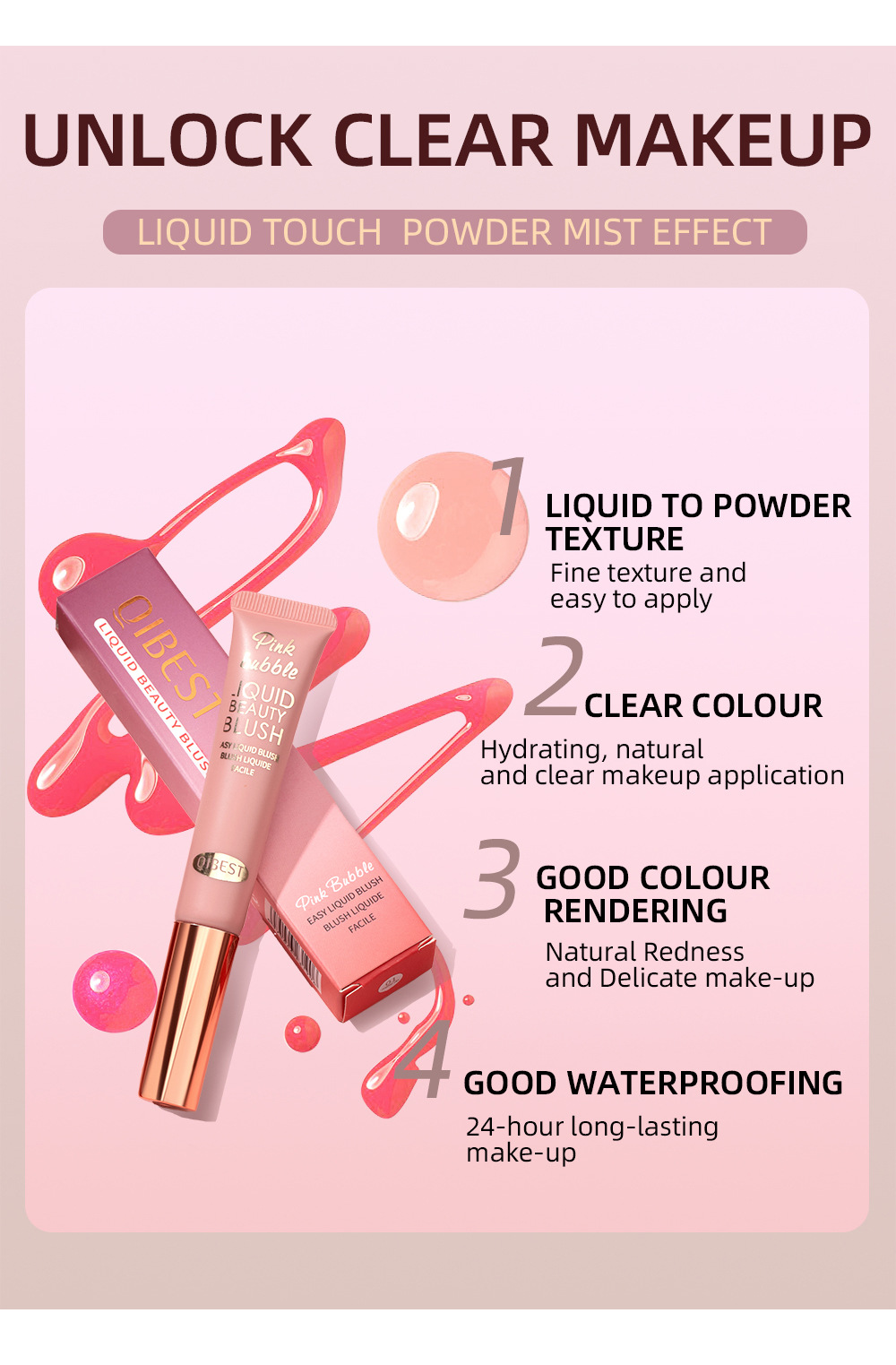 QiBest Hydrating Liquid Blush Multi-functional Makeup Pen, naturally long-lasting makeup, brightens matte and glossy face blush liquid undefined