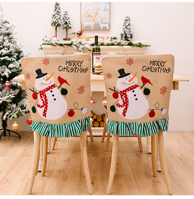 Χριστουγεννιάτικα στολίδια Γελοιογραφία δημιουργικό κάλυμμα καρέκλας Άγιου Βασίλη Κάλυμμα καρέκλας χιονάνθρωπος λινό ριγέ κάλυμμα σκαμπό_voghion.com