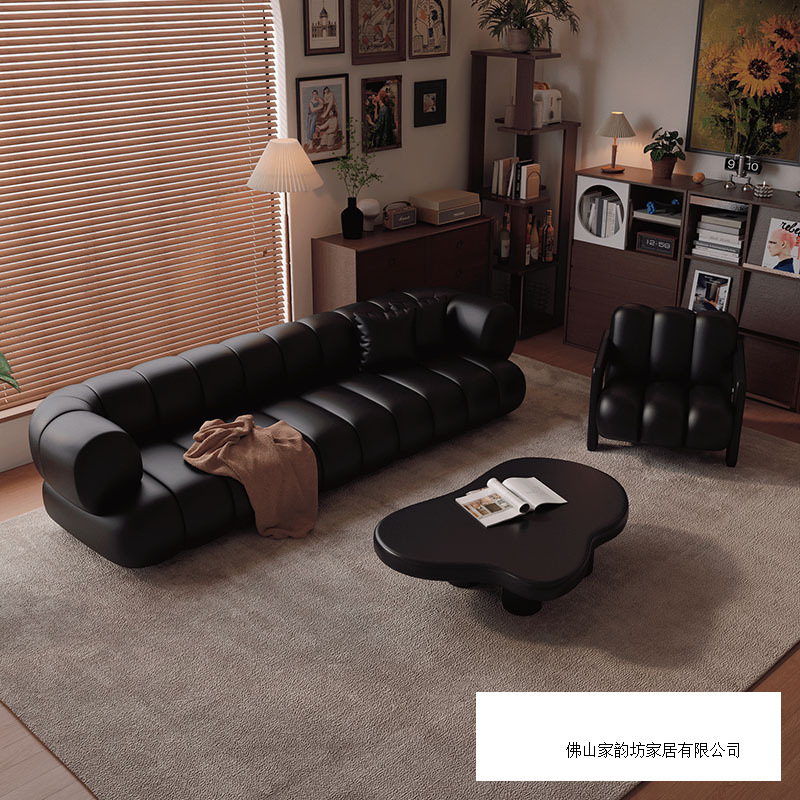 Black Retro Straight Sofa Living Room Hotel Office Reception Beauty Salon Clothing Store Rest Area Internet Celebrity Sofa