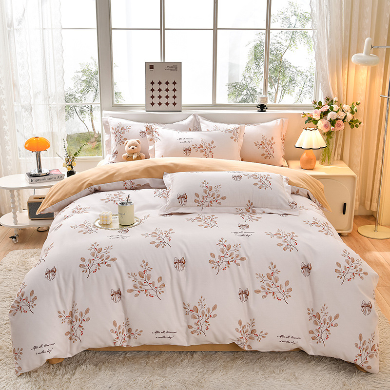 Copripiumino e lenzuolo da letto in puro cotone spazzolato semplice di classe A, set da tre pezzi per regalo di compleanno o per eventi._voghion.com