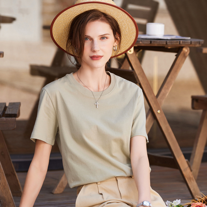 Right Shoulder Pure Cotton 2026 New Style Short-Sleeve T-Shirt for Women, Spring and Summer Top, Loose White Base Layer Shirt