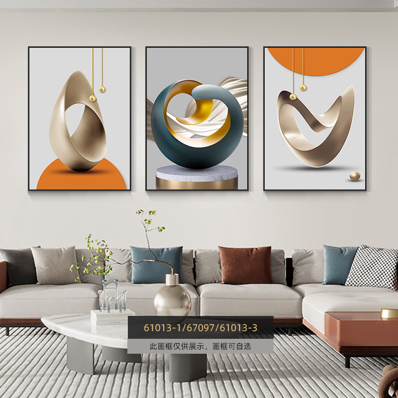 Pintura de decoración de la sala de estar moderna de lujo ligera Fukuyan atmósfera tripartita mural significa un buen fondo de sofá pintura colgante de pared