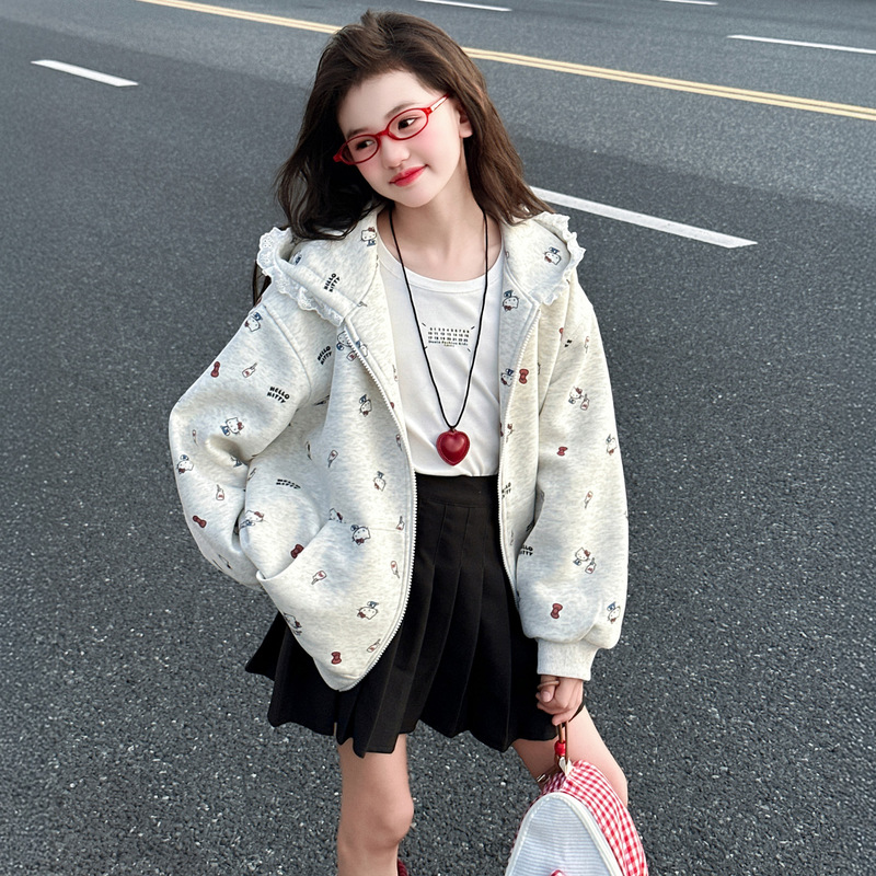 女童连帽卫衣外套秋季2025新款儿童洋气时髦早秋女大童慵懒风秋装|undefined