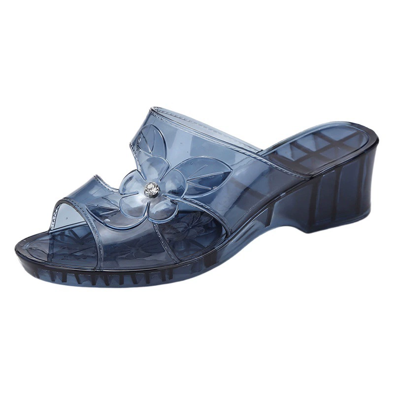 Желейные Модные прозрачные сандалии и тапочки на танкетке со стразами и стразами для женщин, летняя уличная одежда, тапочки на среднем каблуке на толстом каблуке