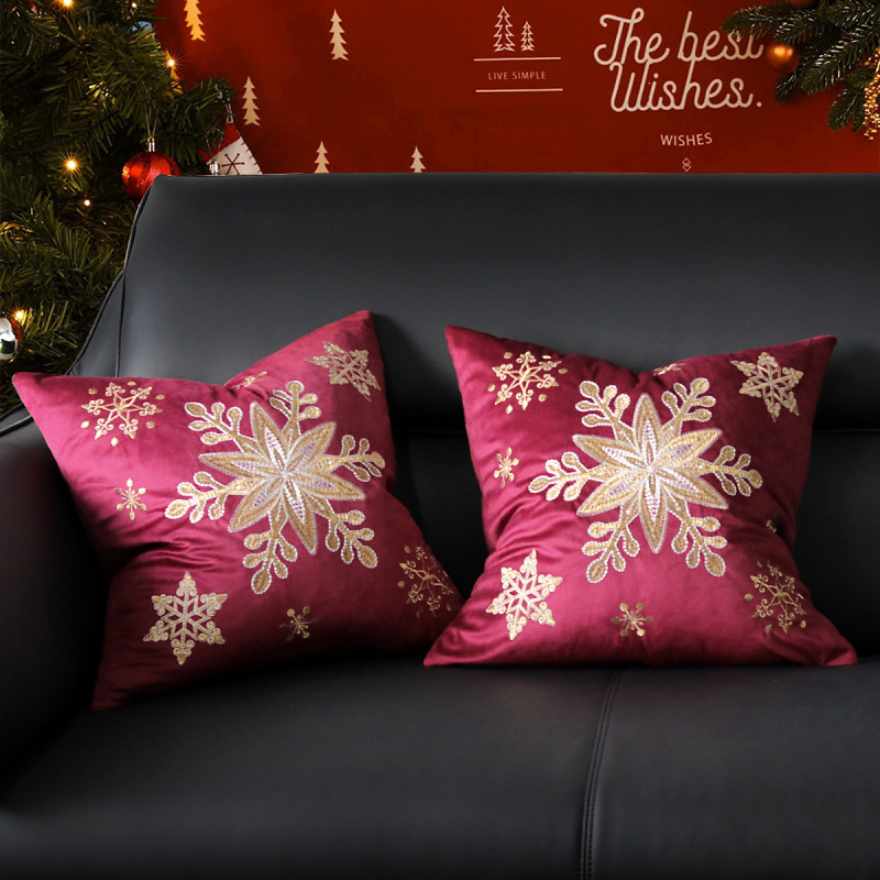 ヘラジカのクリスマスツリーブロンズ枕カバー、秋冬スノーフレーク刺繍クッションカバー45*45、クロスボーダーホットセール|undefined