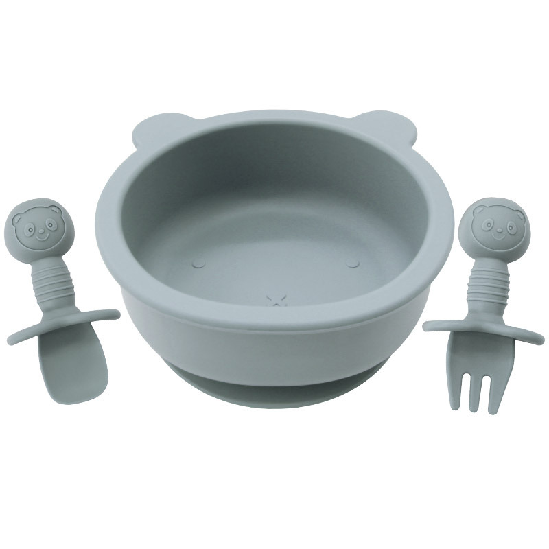 Oso para niños Tazón tenedor de silicona cuchara alimentos complementarios vajilla de alimentación resistente a las caídas suministros maternos e infantiles tazón de silicona dibujos animados oso Tazón