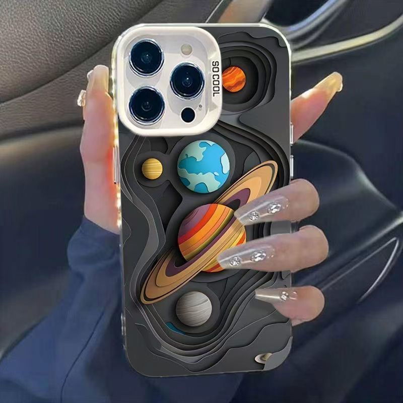 Funda para teléfono con diseño de planeta cósmico, compatible con Apple 17 Pro Max, funda energética personalizada para iPhone 16/15/14, texto 13
