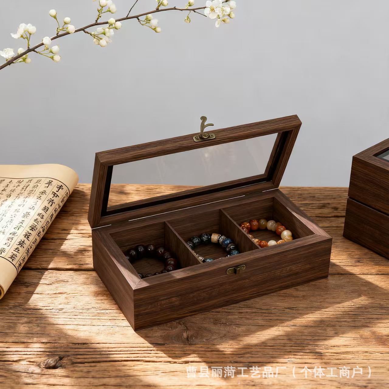 Retro Solid Wood Storage Box Multi-Grids Bead String Watch Display Box Vertical Hand-Made Collection Box Bracelet Jewelry Storage Box