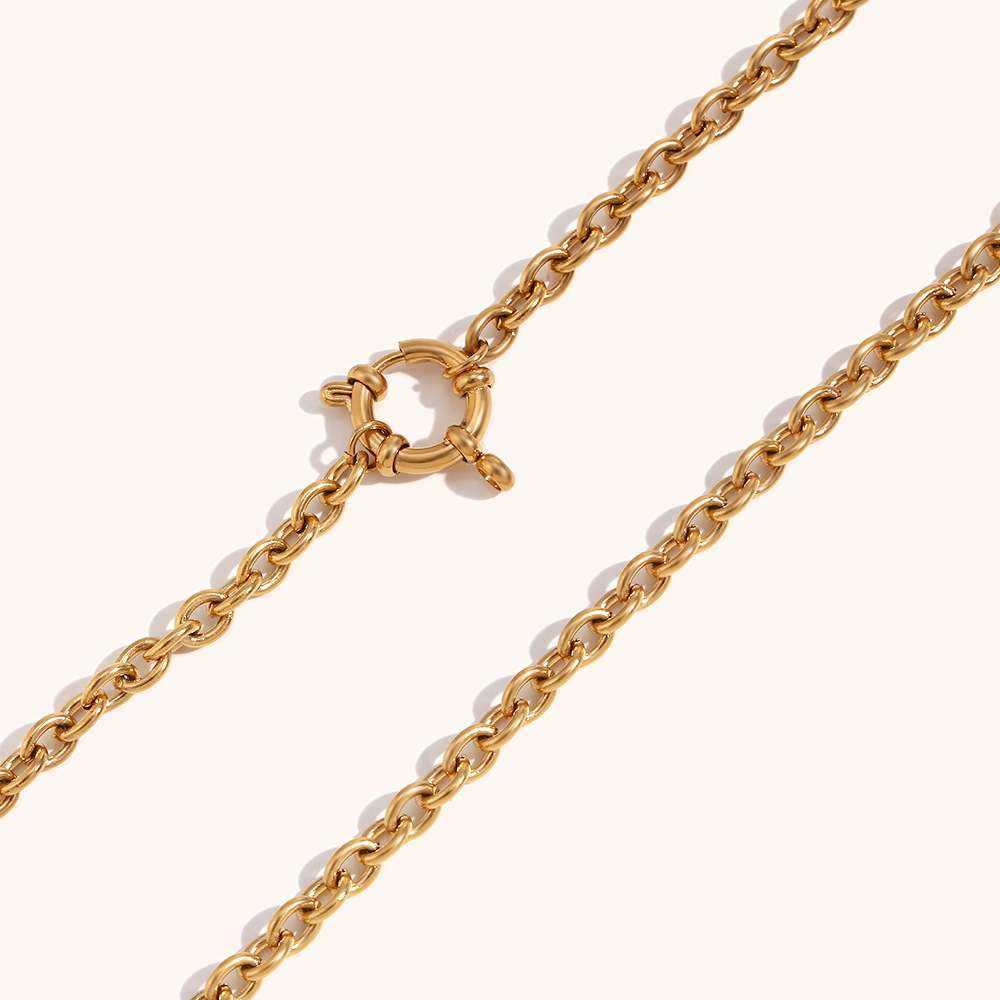 Stone-Free Inlay Material Necklace Classification 304 Stainless Steel Chain Material PVD Coated Real Gold Plated 18K Geometric 304 Stainless Steel Simple Style Waterproof Non Tarnish Spring Ring Trigger Clasp Closure Necklace