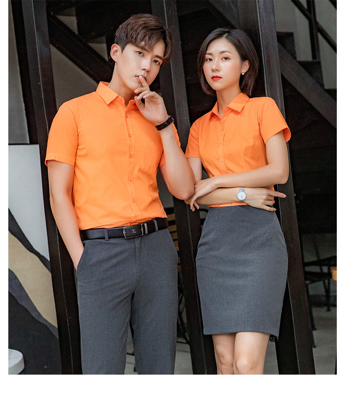 Men's and Women's New Short-sleeved Summer Orange Shirt Women's Work Clothes Workwear Professional Orange Shirt Embroidered logo