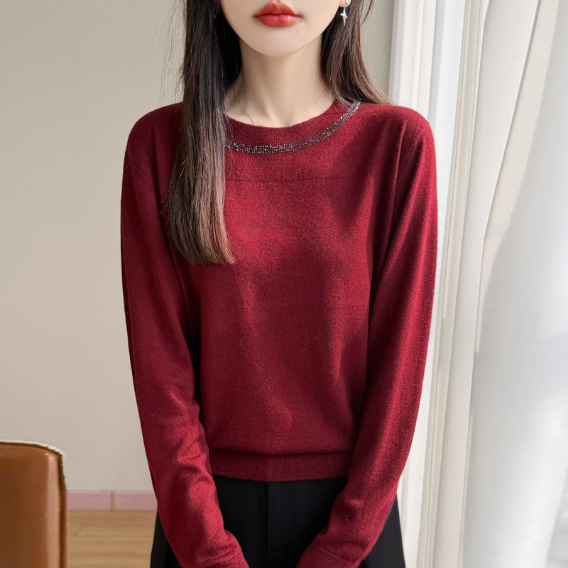Spring New Style Loose Plus-Size Sweater for Women, Round Neck Long-Sleeve Pullover Top with Heavy Rhinestone Embroidery Knitwear Spring New Style Loose Plus-Size Sweater for Women, Round Neck Long-Sleeve Pullover Top with Heavy Rhinestone Embroidery Knitwear