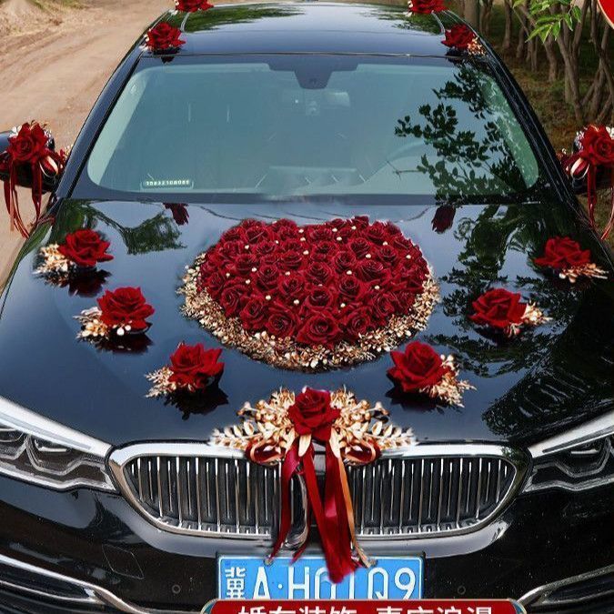 結婚式の車の装飾、フロントフラワー、結婚式の車のセット、クリエイティブなヘッドカーの装飾、フルセットのメーカー|undefined