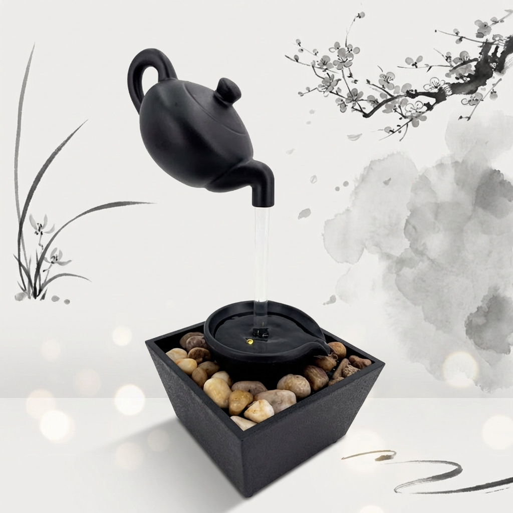 Fuente de agua de escritorio pequeña de plástico y resina para sala de estar y oficina image 9