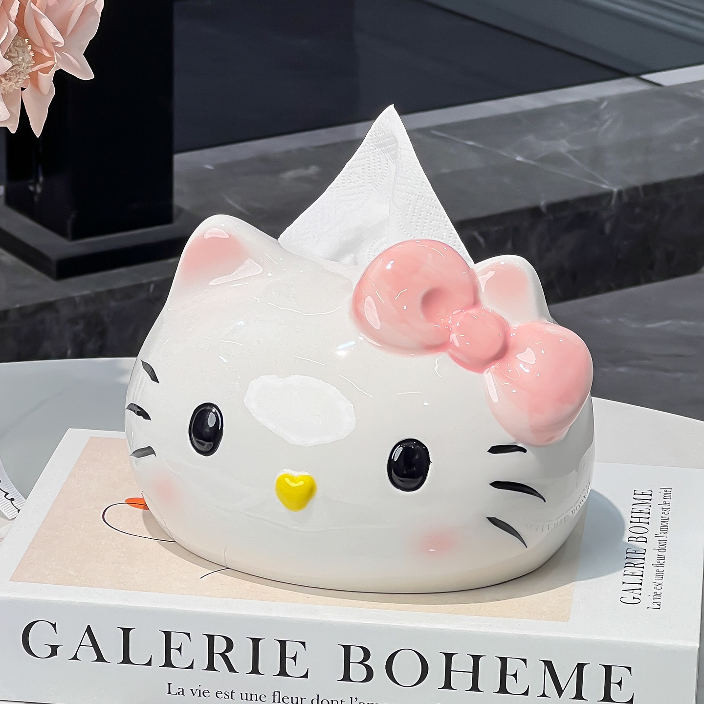 Caja de servillas de gato adorable caja de papel de salón caja de papel de cerámica caja de papel de cerámica decoración de mesa de té caja de servillas