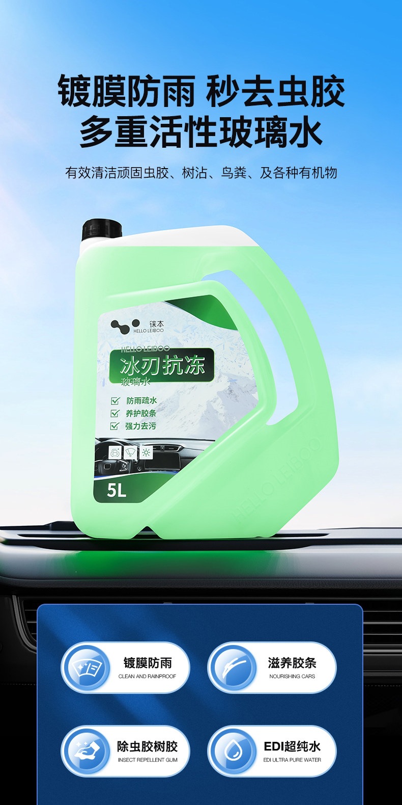 Leben Car Glass Cleaner Powerful Stain Remover and Oil Film Remover Wiper Fluid Car Use Insect Glue Ethanol Concentrate Winter Antifreeze