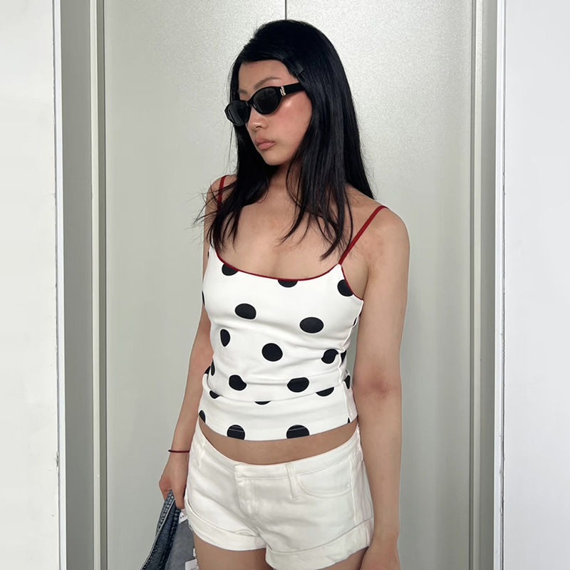 2025欧美夏季跨境新款性感休闲时尚收腰无袖百搭波点修身吊带背心