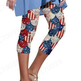 Summer New Women's Clothing Independence Day Element 3D Printed Fitness Clothing Indoor and Outdoor Sports Tight Pants Yoga Clothing