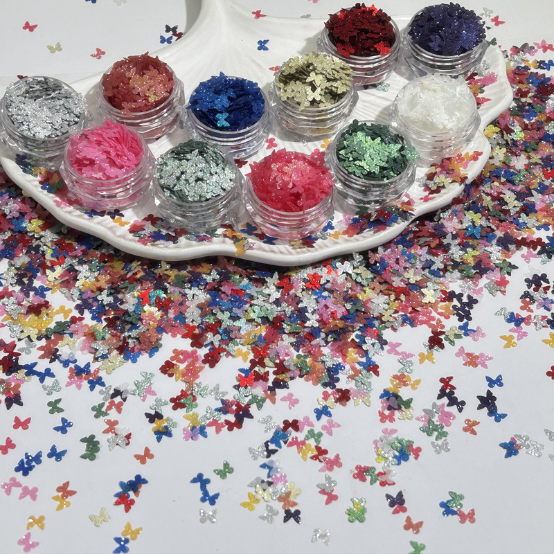 Sparkling Reflective Crushed Diamond Star Dots Butterfly Nail Art Decorations Glitter Powder DIY Crafts Wearable Nail Materials