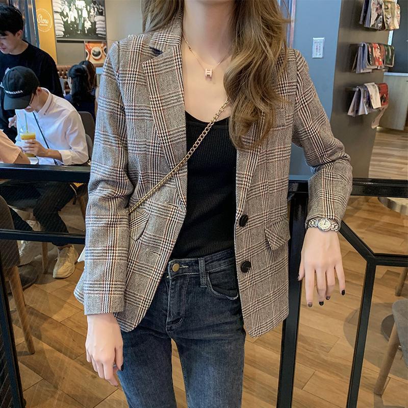 Small Suit Jacket Women's Spring and Autumn New Korean Style Student Short Cyber Celebrity Little Man Elegant Plaid Suit