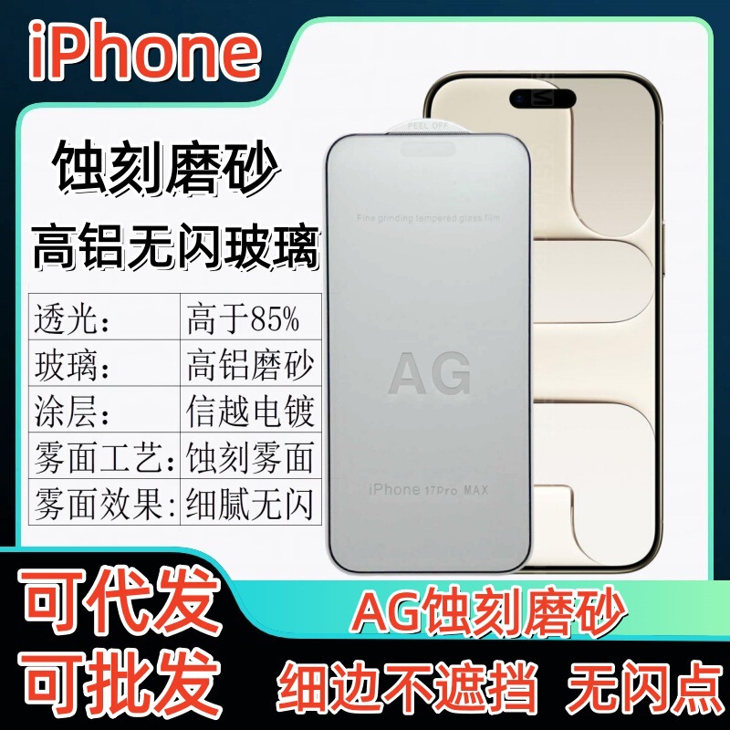 Suitable for Iphone17Pro Ultra-Fine Edge Frosted Tempered Film Electroplated High Aluminum Non-Blocking Screen Apple 17Air Matte