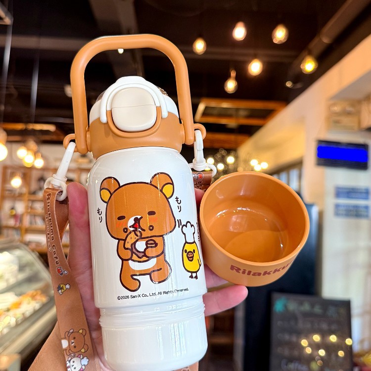 Fácil oso taza de paja para niños 316 taza de aislamiento de acero inoxidable para niñas de alto valor facial para estudiantes de la escuela taza de agua especial
