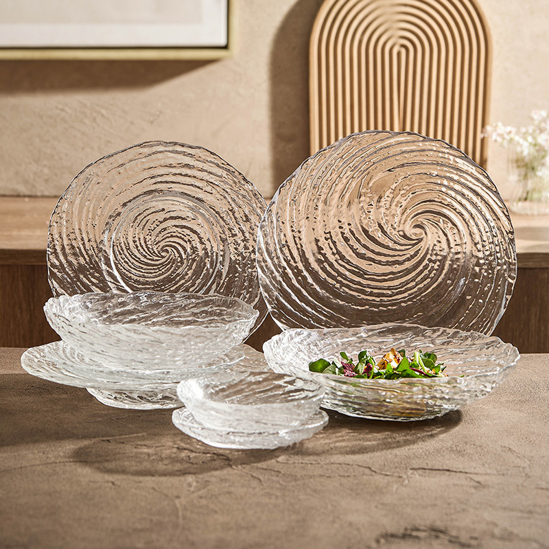 Canghai Glass Dishes Tableware suit Household Creative High-grade Light Luxury Dishes suit Fruit Disc Salad Plate