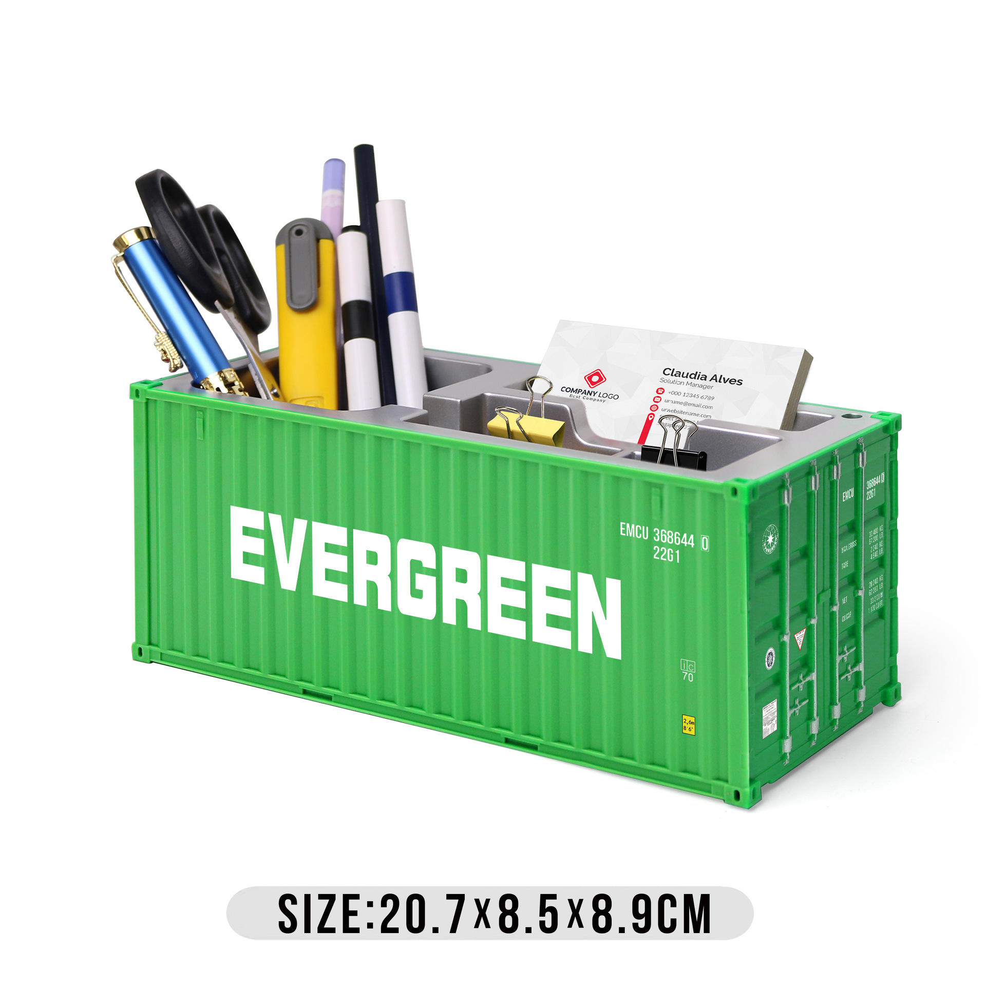 Caja de tarjetas de visita de lápiz verde Evergreen