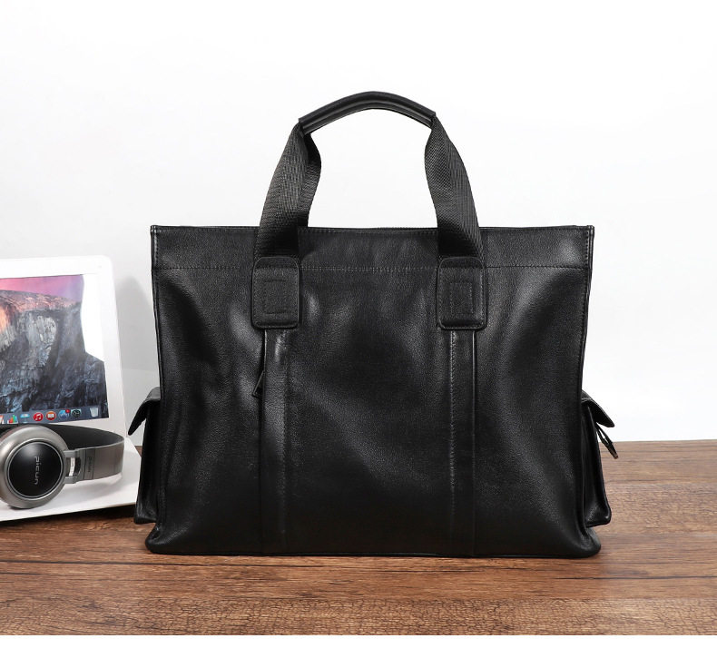 Túi xách tay nam da bò thật đựng laptop 15,6 inch 40×13×29 cm — Túi nhỏ màu đen không bên, Màu Đen Cỡ Nhỏ Có túi bên, Túi không bên cỡ lớn màu đen, Màu đen lớn có túi bên chi tiết 4