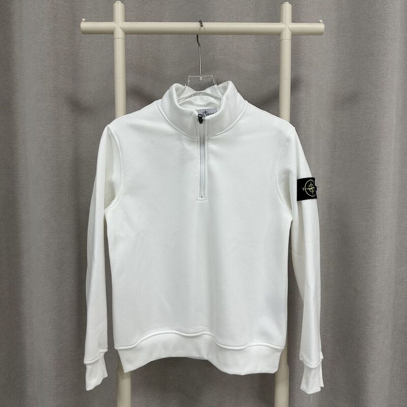 Stone Island Spring and Autumn New Ins Compass Emblem Half-Zip Pullover Solid Color Stand-Up Collar Loose Sweatshirt for Men