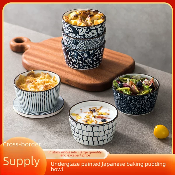 Japanese baking pudding bowl baking bowl dessert pudding bowl double skin milk steamed egg bowl oven baking ceramic tableware wholesale