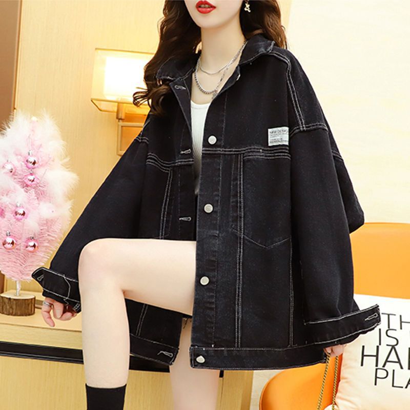 Denim coat women's short loose Hong Kong style trendy slimming outerwear French plus size women's top jacket denim jacket Denim coat women's short loose Hong Kong style trendy slimming outerwear French plus size women's top jacket denim jacket