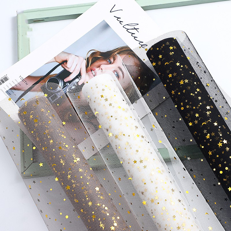 Black Star and Moon Gauze Flower Packaging Mesh Floral Gauze Mesh Flower Shop Supplies Bouquet Packaging Materials Xingmeng