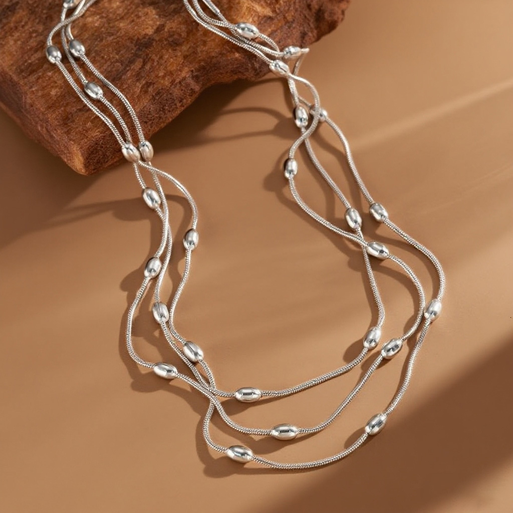Collier double rang en acier titane, style transfrontalier, pour femme : luxe léger, sensation haut de gamme, couleur inaltérable._voghion.com