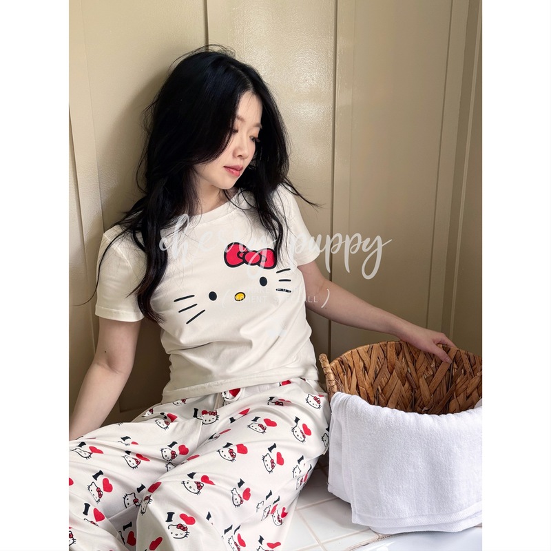 Ilovekitty 短袖长裤睡衣居家服韩系可爱t恤短袖+阔腿宽松长裤|undefined