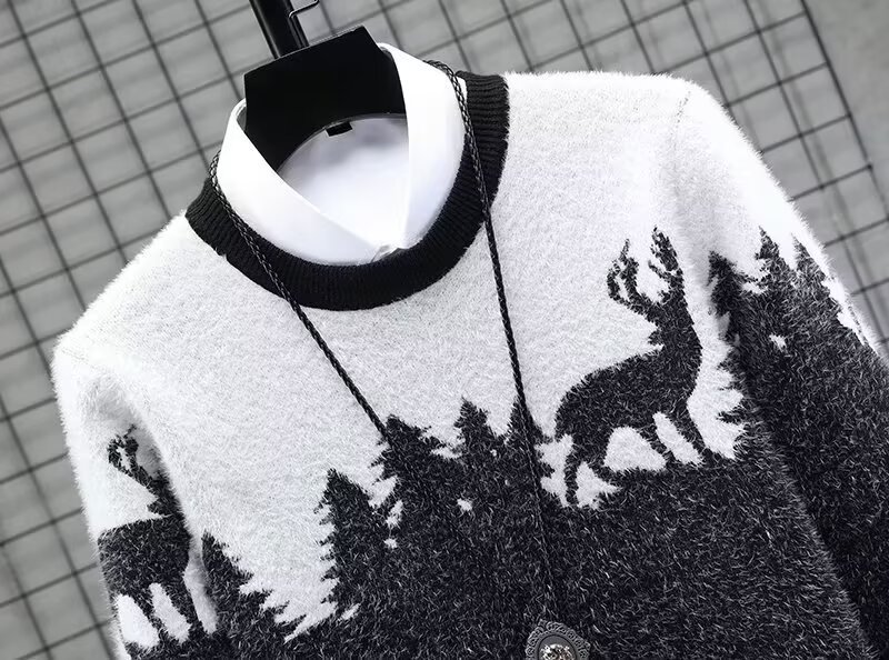 Pull d'hiver épais et oversize pour homme, col rond, coupe ample et tendance, idéal pour adolescents et jeunes adultes. Disponible en noir, marine et bordeaux._voghion.com